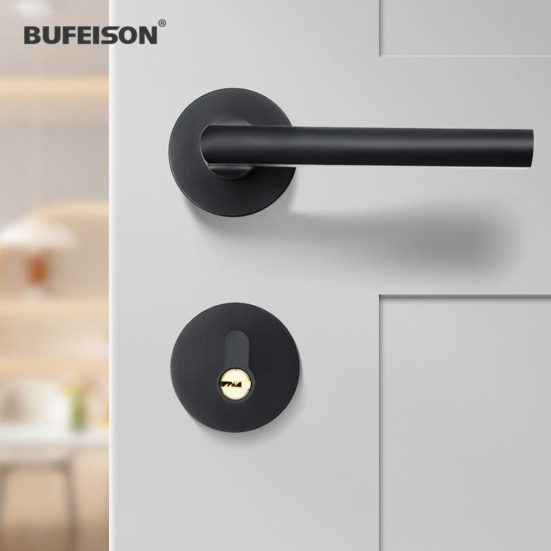 黑色门锁室内卧室家用通用型磁吸静音分体锁门把手实木房门锁锁具