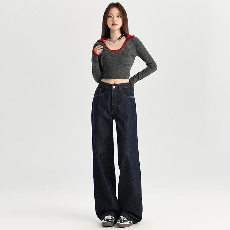 弄格丹宁色牛仔裤女直筒2026春秋新款高腰显瘦小个子百搭原牛裤子