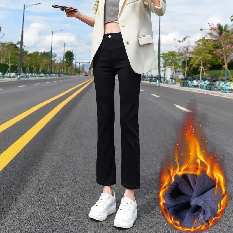 黑色烟管裤女九分2024年秋冬高腰显瘦小个子八分直筒牛仔裤女加绒