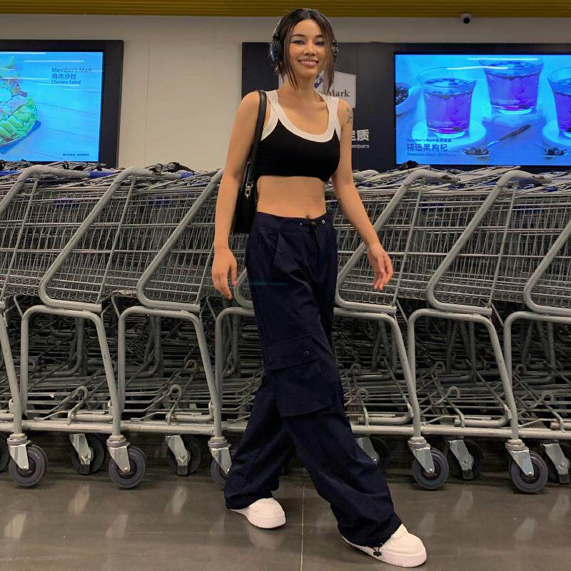 yuuue直筒速干工装裤女夏季宽松薄款阔腿裤美式复古辣妹ins休闲裤