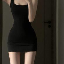 021ope 姐系小黑裙收腰显瘦吊带裙包臀裙纯欲辣妹方领紧身连衣裙