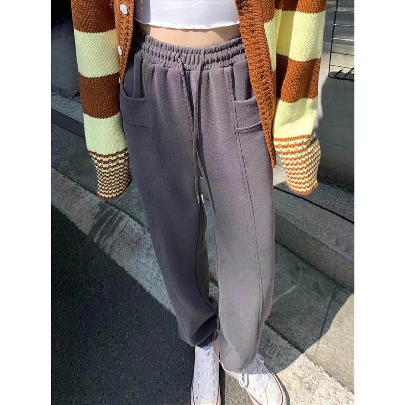 HUILIULIU深灰色运动裤女春秋小个子宽松束脚哈伦裤大码学生卫裤