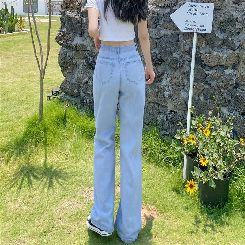阔腿牛仔裤女直筒九分高腰宽松显瘦2025年春秋新款浅蓝色拖地垂感