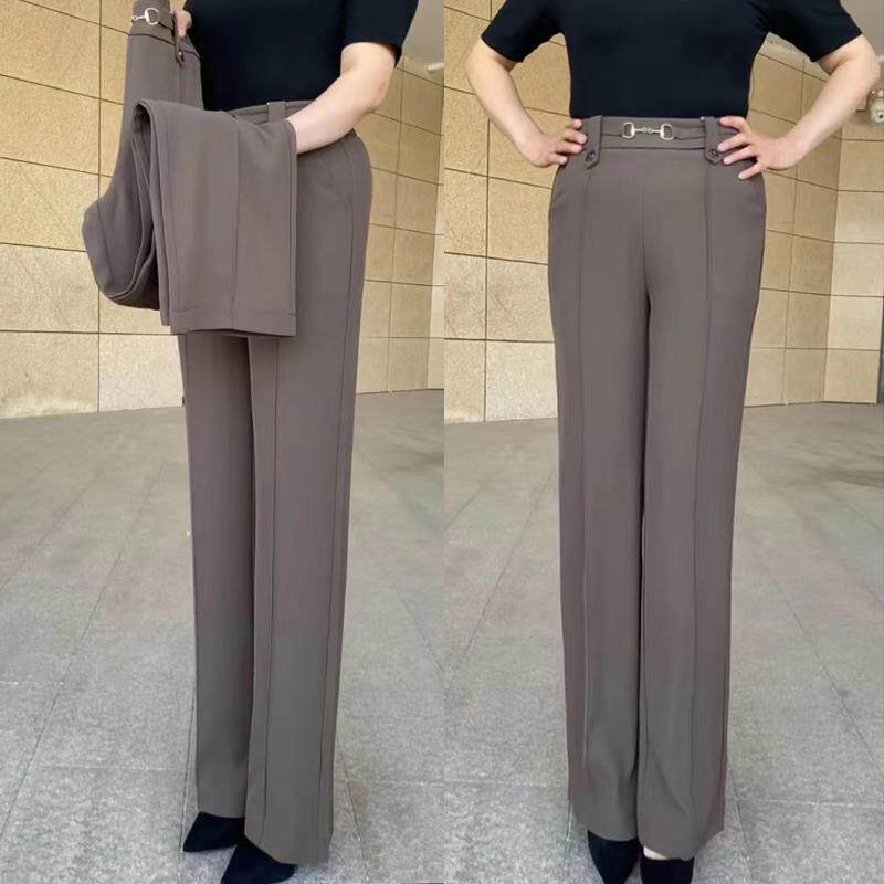 秋季女士牛奶丝休闲裤夏季显瘦直筒裤中年妈妈裤子垂感女裤松紧腰