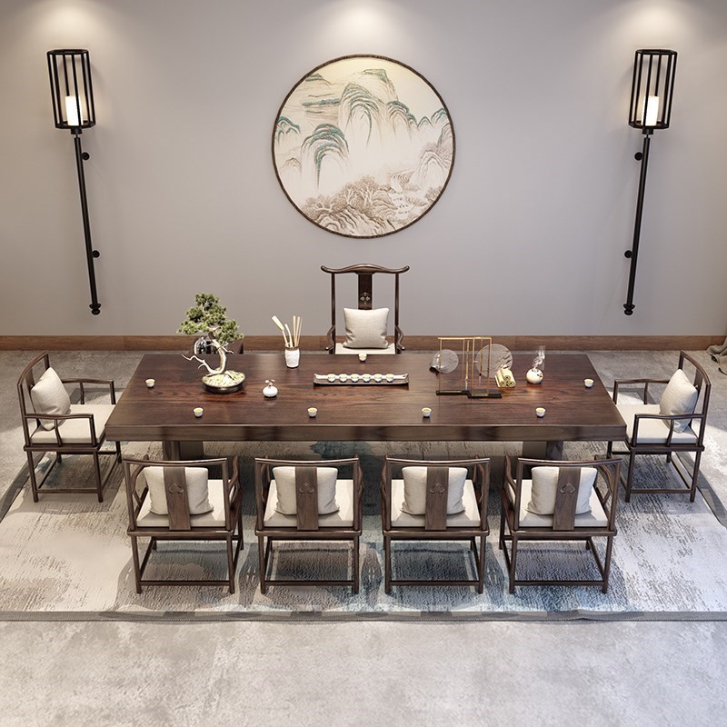 极速原木新中式茶桌n椅组合2米8办公室功夫泡茶台禅意设计实木大