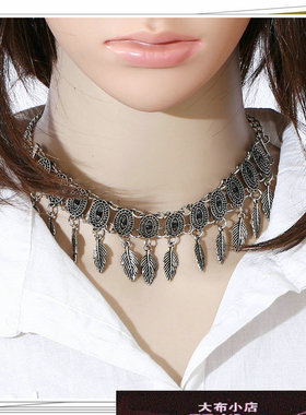 极速货源夸张复古个性树叶流v苏镶钻颈链 服装配饰欧美厂家项链女