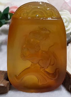 极速天然翡翠黄翡色玉俏色s冰种玻璃种 十二生肖 五鼠运财 牌 挂