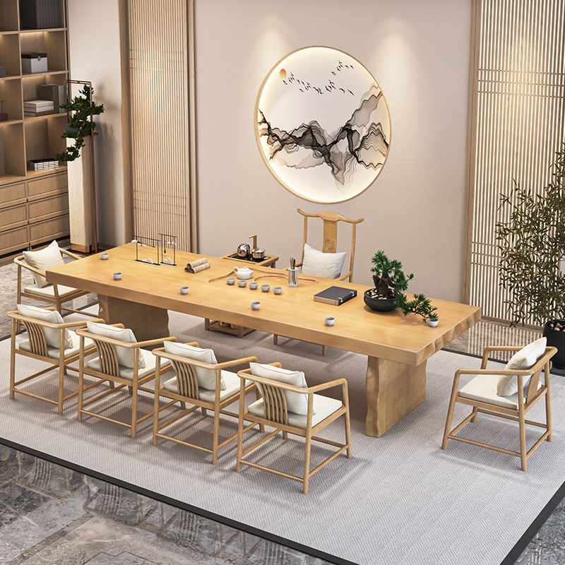 极速实木茶桌椅组j合新中式大板泡茶桌禅意原木色办公室日式功夫