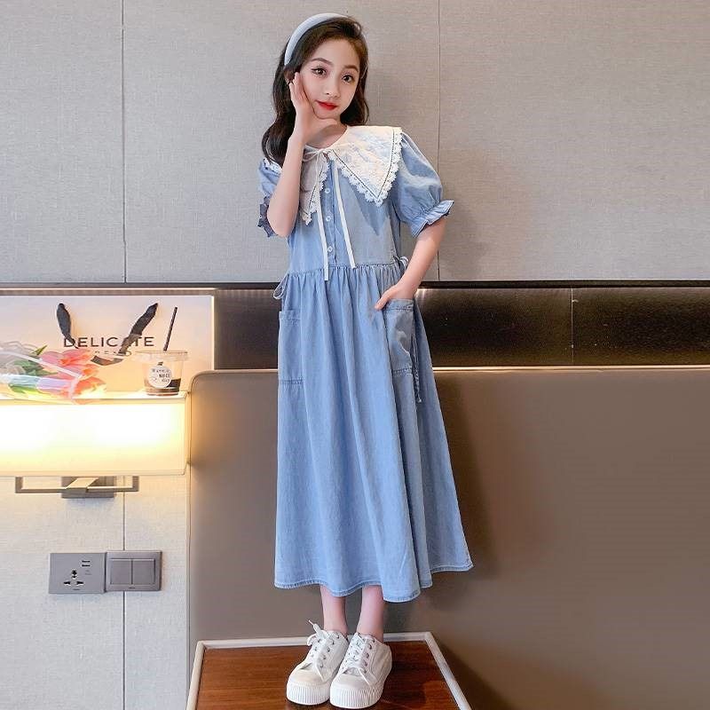 极速。女童洋装夏装2023新款洋派儿E童牛仔裙夏季超薄女大童公主