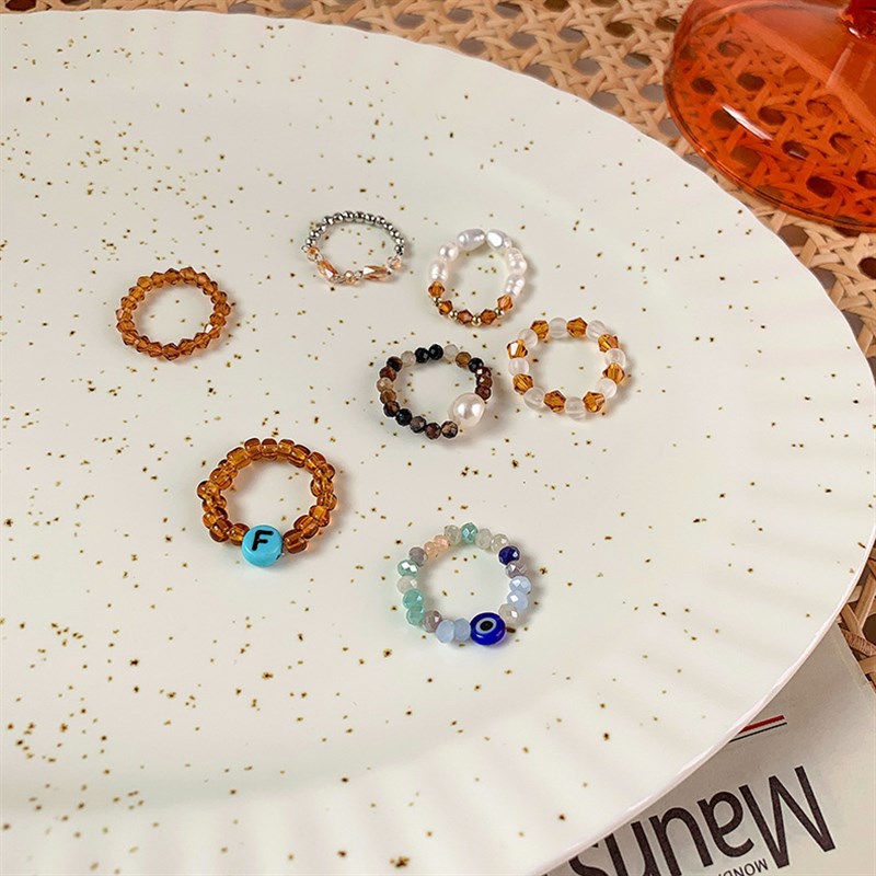 极速ins风咖啡系戒指水t晶串珠珍珠不规则戒指时尚个性复古小众食