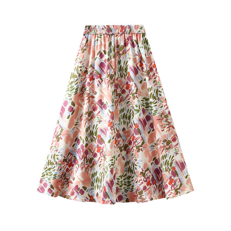 极速TIGENA Aesthetic Floral Print Satin Long SQkirt Women 20