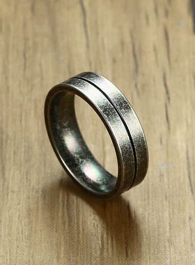 极速钛钢饰品生日礼物 6MM素圈戒指 复古灰色男士戒T指 时尚个性