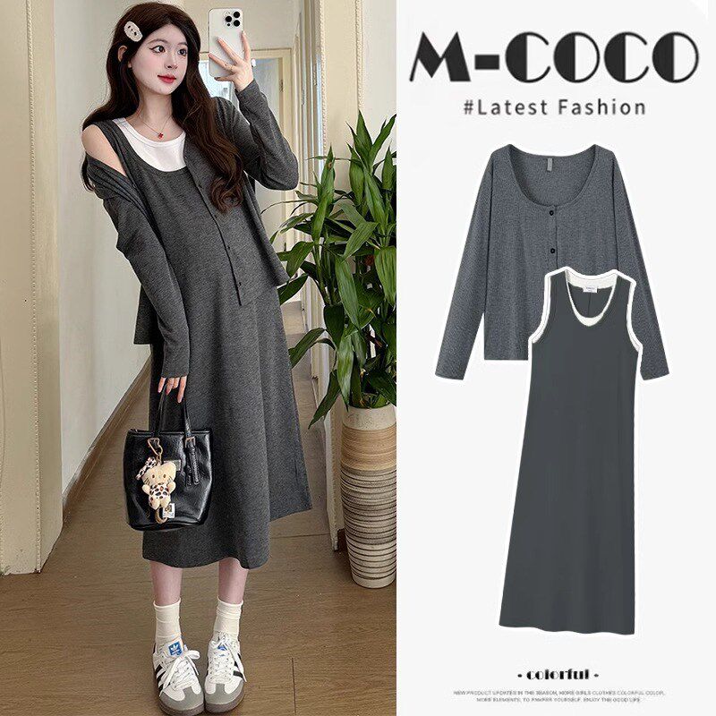 新品孕妇装春夏季T恤连衣裙套装2025新款背心裙背带弹Y力小个子两