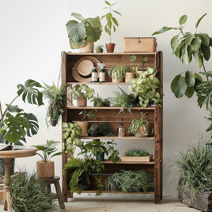 极速老松木三层落地书柜置物柜z原木侘寂风复古办公室实木书架置