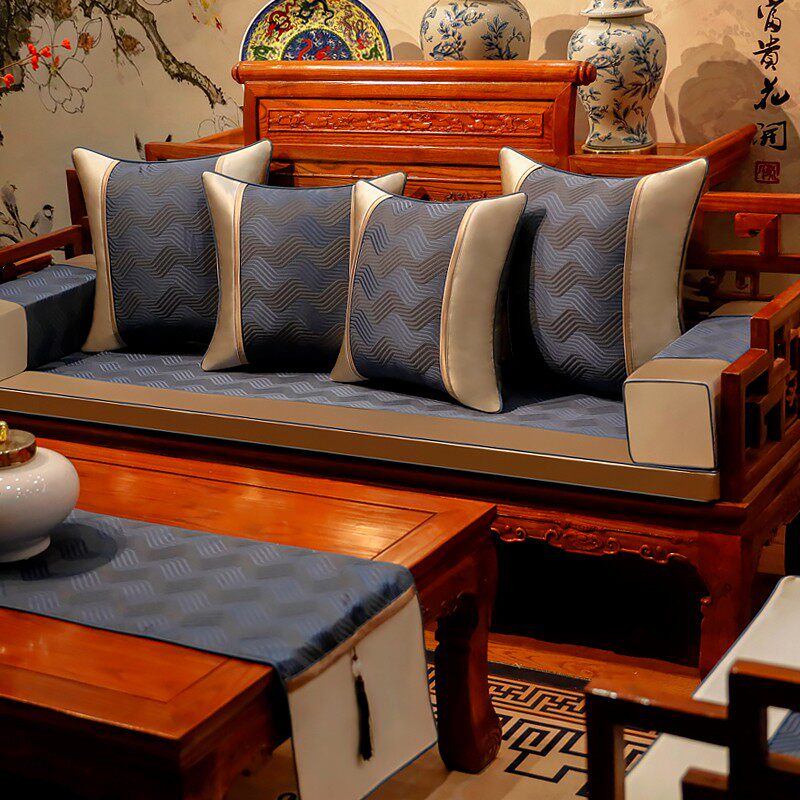 新品新中式红木沙发坐垫靠垫实木家具坐I垫带靠背罗汉床防滑五件