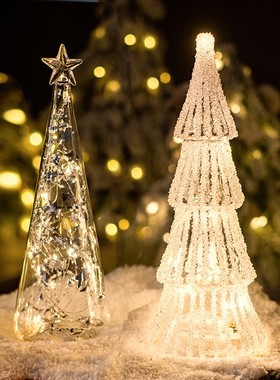 极速玻璃圣诞树灯桌m面摆件装饰灯闪亮发光小夜灯商场橱窗场景布