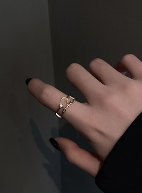 极速镶钻星月戒指女ins潮小众设D计食指戒指时尚个性气质网红开口