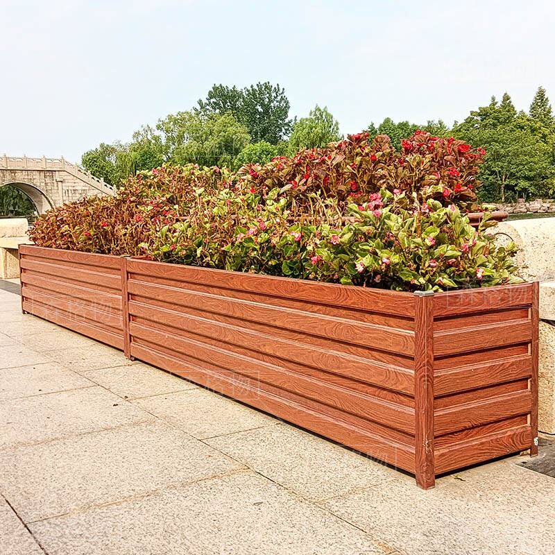 极速户外市政道路铝合金花箱护栏铁艺组合仿木纹景U观花坛庭院铝