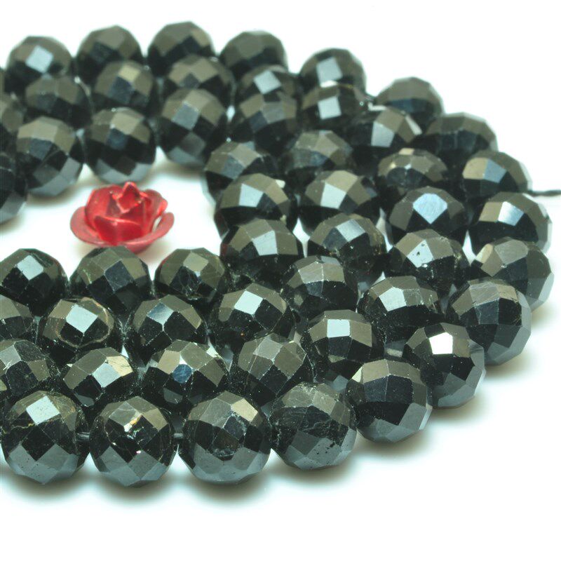 极速黑碧玺天然散珠宝首饰品大切面圆珠手錬DIYT材料项链女手串珠