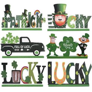 极速6Pcs St. Patricks Dtay Decorations Wooden Lucky Table
