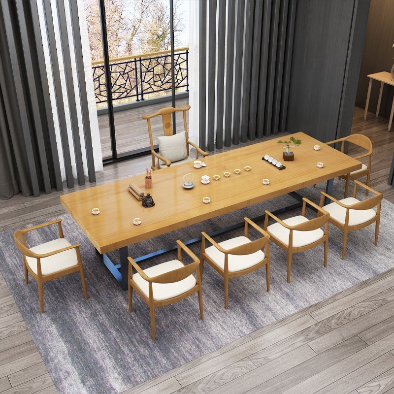 极速茶桌椅组合中式办公桌会议桌茶桌一体L现代简约实木长桌长方