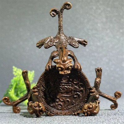 极速古风复古仿古做旧铜器u三龙盖置搁架茶壶盖架茶具配件烛台桌