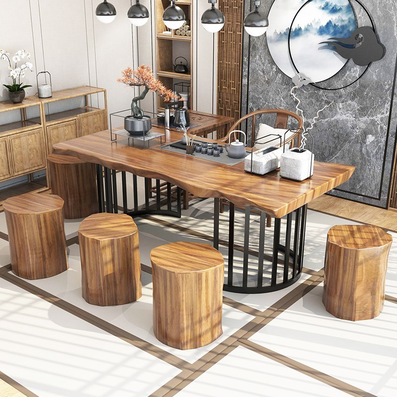 极速实木茶几茶桌椅组合茶具套装一体工业风M木墩茶台小户型家用