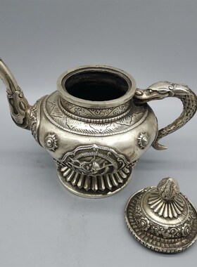 极速古玩收藏白铜双盘龙龙身铜壶水壶酒壶茶壶W家居装饰摆件