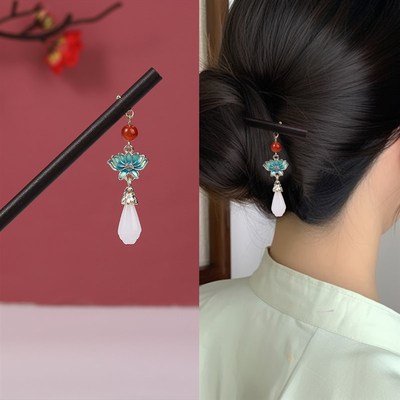 古风发簪简约流苏j步摇木簪子女仿黑檀木头饰盘发汉服配饰古装发