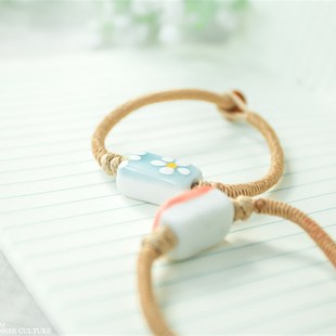 极速zakka景德m镇陶瓷手链时尚手工陶瓷编绳手链 手绘花朵饰品情