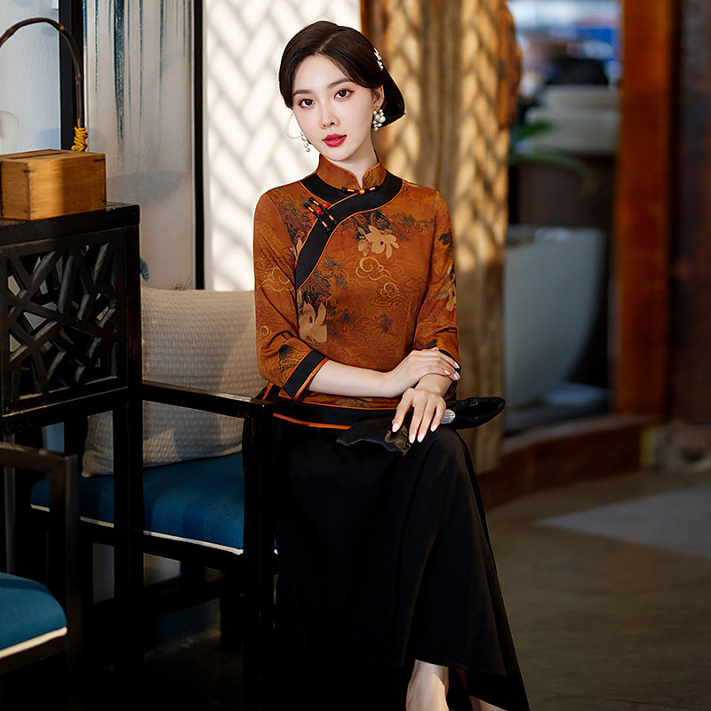 新品民国风复古女装改良旗袍上衣短款中式唐装中国风W套装两件套