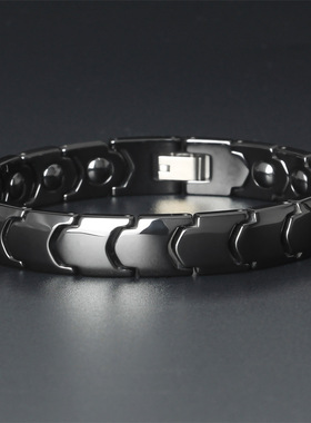 极速新款韩d国陶瓷饰品黑白色保健全黑胆石钛钢手环 情侣手链首饰