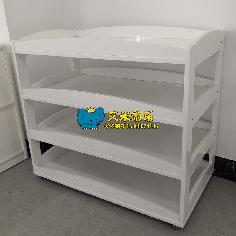 极速幼儿园儿童美术教室实木橡胶木白G色烤漆移动美工美劳收纳柜