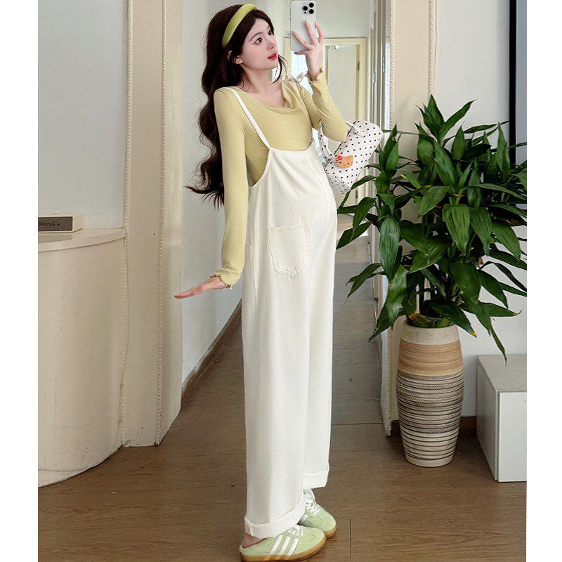 新品孕妇装春装2025新款套装小个子宽H松春夏季背带裤休闲上衣女