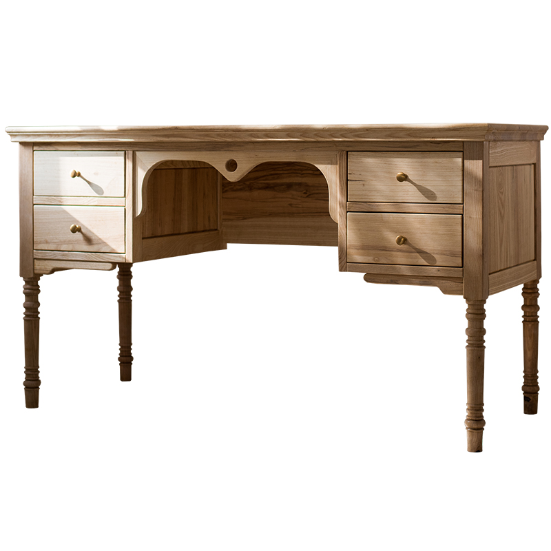 极速全实木梳妆台书桌写字台边G桌多抽屉复古装饰桌子古典