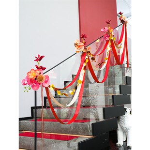 新品结婚楼梯装饰扶手仿真花婚房布置拉花订婚礼男方新Z房女方婚