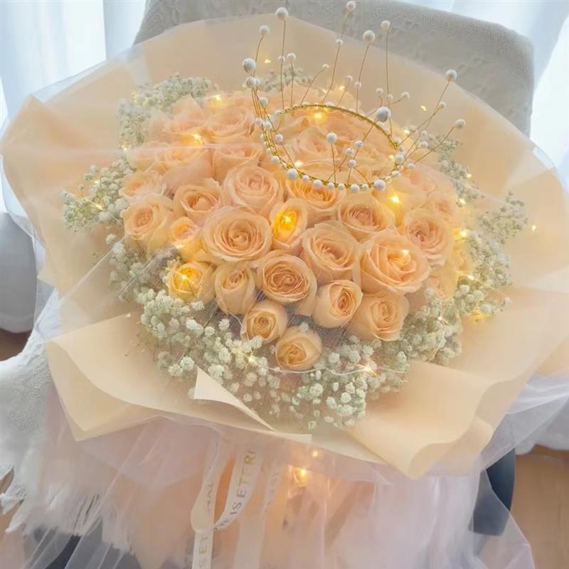 极速33教师节j节日玫瑰花束送彩灯皇冠生日鲜花香槟朵同款