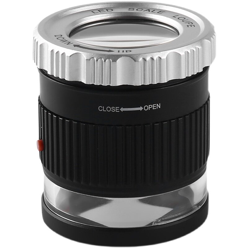 极速调焦圆筒刻度高清30倍v带灯玻璃镜片放大镜文玩钱币银元看电