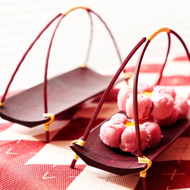 新品结婚用竹制i手工婚庆糕点摆台中式创意茶点盘水果篮家用托盘