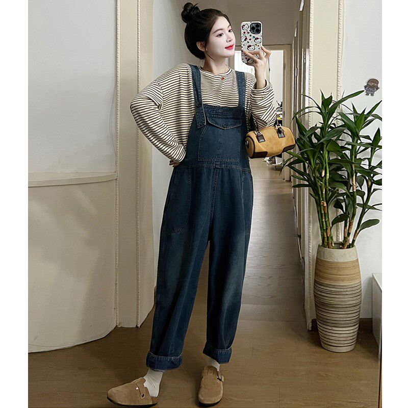 新品孕妇装春秋季套装2025新款小个子时尚休闲牛S仔背带裤子上衣