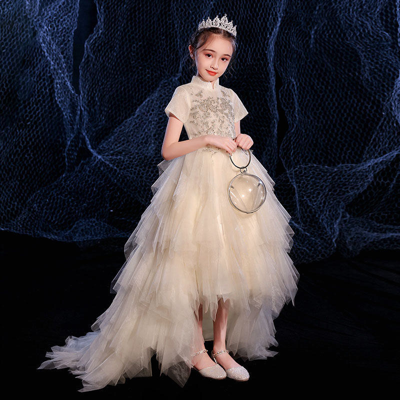 极速女童高端晚礼服儿童生日公主裙花童婚纱蓬蓬裙女X孩钢琴拖尾