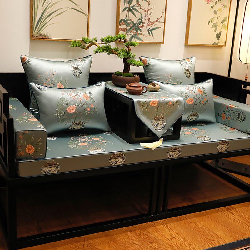 新品新中式沙发垫实木罗汉床垫子红木家具坐垫带S靠背靠垫海绵垫