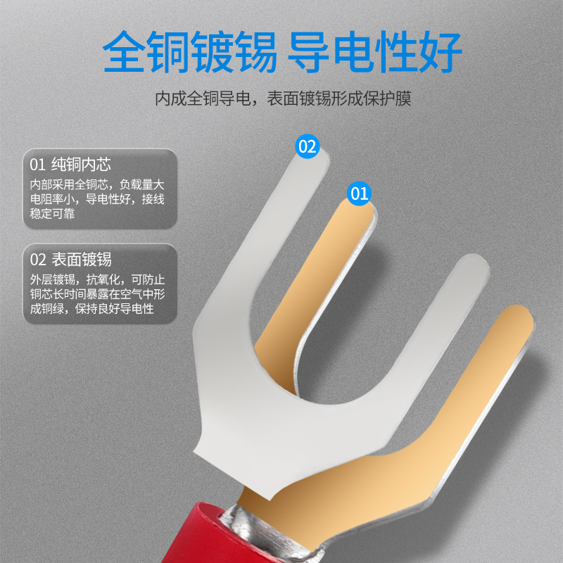 极速SV叉型预绝缘端子Y型冷压端子欧式D接线铜鼻子线耳0.5-6MM平