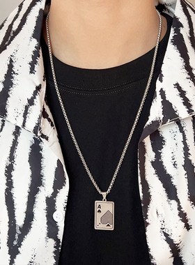 极速钛钢项链男百搭潮流创意扑克牌黑桃A黑J桃K嘻哈简约女2023新