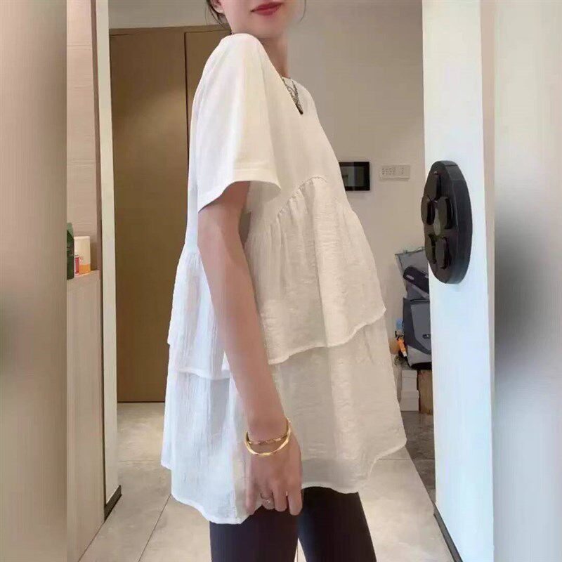 新品孕妇a上衣夏季2025新款宽松遮肚子不显怀中长款短袖t恤女透气