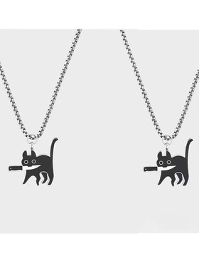极速叼小刀猫咪h项链男潮女嘻哈卫衣链男钛钢不掉色毛衣链潮小众