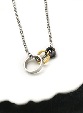 极速钛钢三色指环项链简s约百搭配饰男女情侣学生潮搭配T恤套戒吊