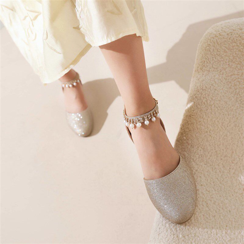 新品儿童黑色皮鞋女公主钢琴演出水晶凉鞋女N童中大童小女孩高跟