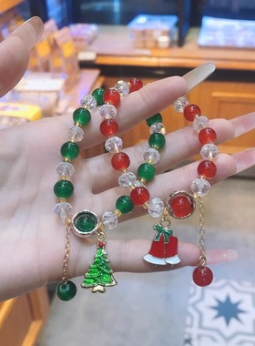 极速2023新款耶诞节手錬手串ins耶诞小众设O计送女友闺蜜情侣手饰
