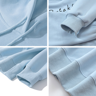 极速奶蓝色连帽卫衣女秋冬款2023D新款爆款即墨小个子冬季加绒加